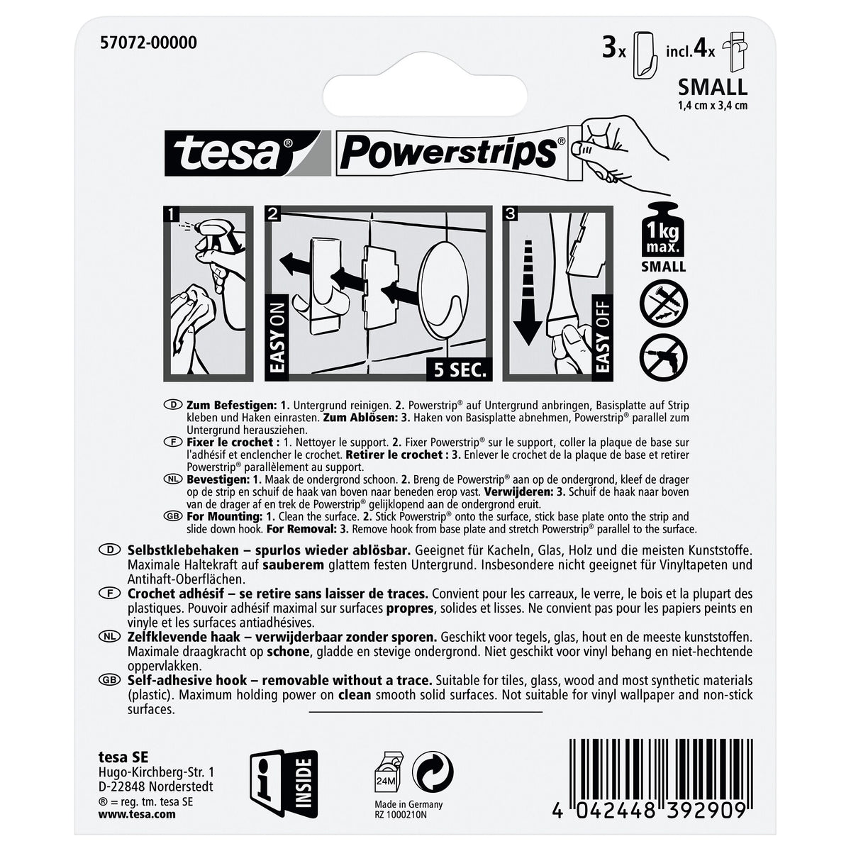tesa Powerstrips Haken S Eckig weiß