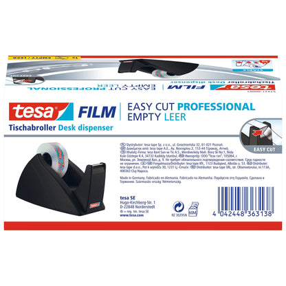 tesa 57421 Easy Cut Tischabroller, leer, für Rollen bis 33m x 19mm, schwarz
