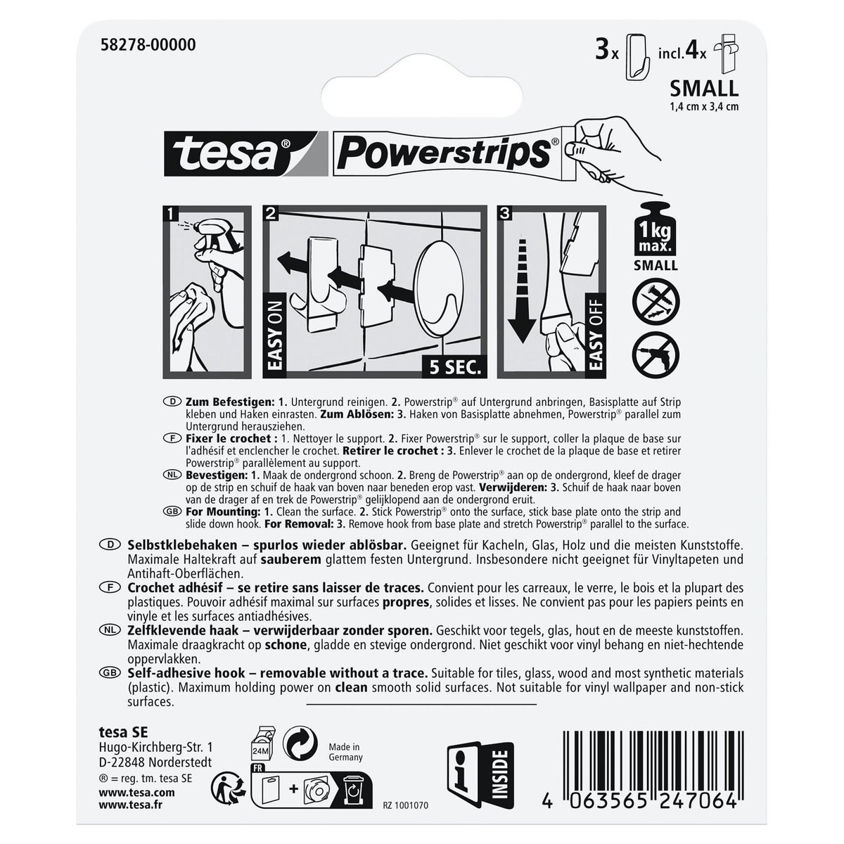 tesa Powerstrips Haken S Eckig schwarz