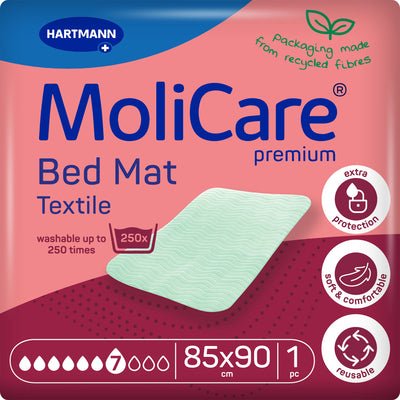 Discontinued Item: MoliCare Premium Bed Mat Textile 7 Drops 75x85 cm with Wings | Pack (10 pieces)