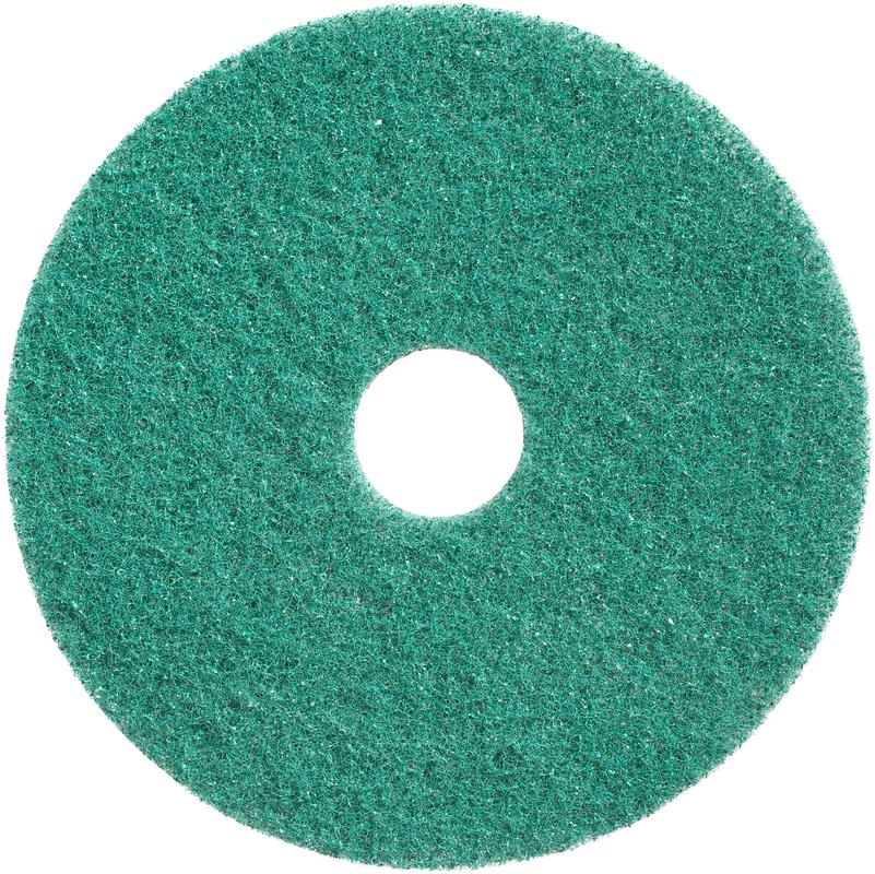 Das Twister Pad, grün von Diversey Deutschland GmbH & Co. OHG ist ein rundes Unterhaltsreinigungs-Pad für Steinböden mit strukturierter Oberfläche und Mittelloch – ideal für die einfache Steinbodenreinigung vor weißem Untergrund.
