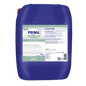 A blue 20-kg plastic canister labeled "Dr. Schnell PRIMA CHLOR-AKTIV" by DR.SCHNELL GmbH & Co. KGaA contains liquid bleach with active chlorine for optimal laundry hygiene, with product information, safety symbols, and folded laundry on the front.