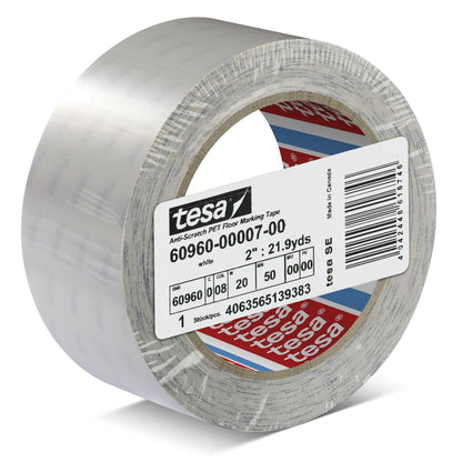 tesa 60960 kratzfestes PET Bodenmarkierungsband, 20 m x 50 mm weiß