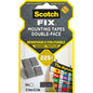 Verpackung für Scotch-FIX™ Ablösbare Montagequadrate 108-ST64-P (12,7 mm x 12,7 mm, 64 Stück) von 3M Deutschland GmbH: Zeigt vier rückstandsfreie Klebepads (bis zu 225 g) mit Anwendung auf einem Buchstabenbrett und das 3M-Logo unten rechts.