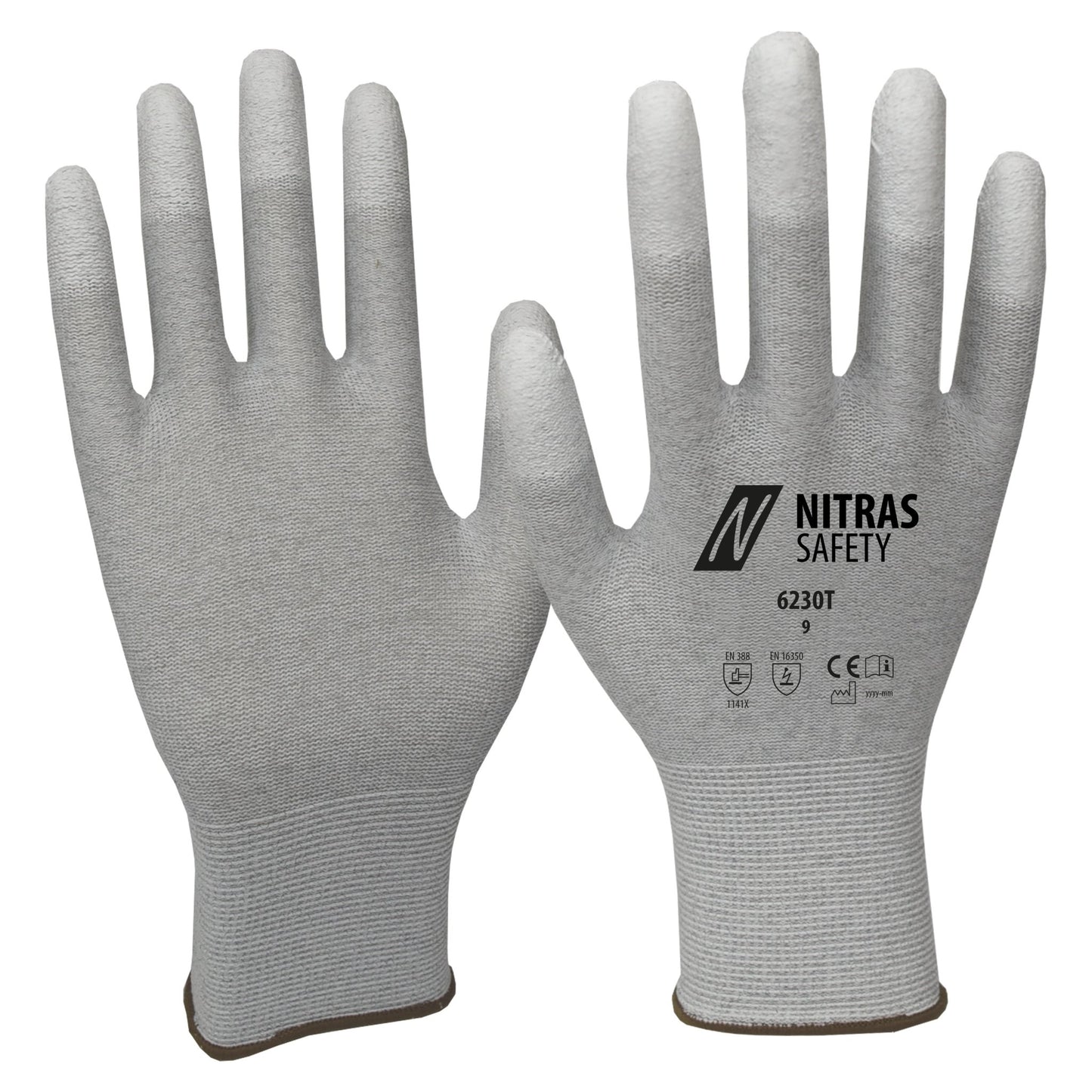 NITRAS Antistatikhandschuhe, grau / weiß