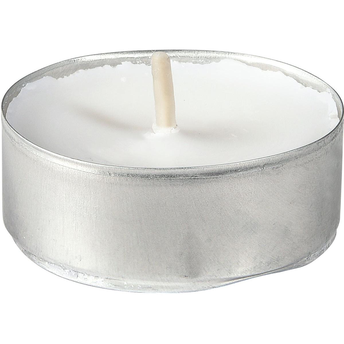 The Duni GmbH Rechaud candles Ø38mm are white candles in silver cups, ideal for festive events and buffets. Each pack contains 50 pieces, with each candle offering 4 hours of burn time for a long-lasting and elegant glow.
