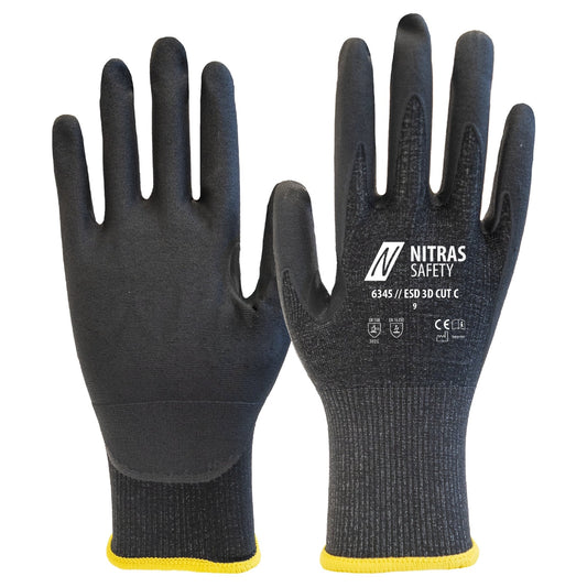 NITRAS ESD 3D CUT C, Schnittschutzhandschuhe, anthrazit / schwarz