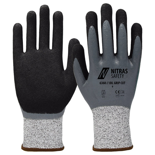 NITRAS OIL GRIP CUT, Schnittschutzhandschuhe, grau / schwarz
