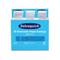 A blue box labeled "Blue Detectable Finger Bandage, 120 x 20 mm, 39 pcs/box" by Orkla Wound Care AB, with three bandages partially pulled out. The box contains product information, including the CE mark and dimensions. Package (6 pieces).