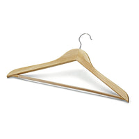 The Nölle Profi Brush 45-cm wooden clothes hanger with a non-slip bar and metal hook—ideal for hanging pants or clothing—is shown as a single piece against a white background.