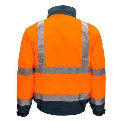 NITRAS MOTION TEX VIZ PLUS, high-visibility pilot jacket, neon orange / navy blue