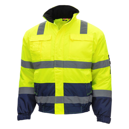 NITRAS MOTION TEX VIZ, Warn-Pilotenjacke, neongelb / marineblau