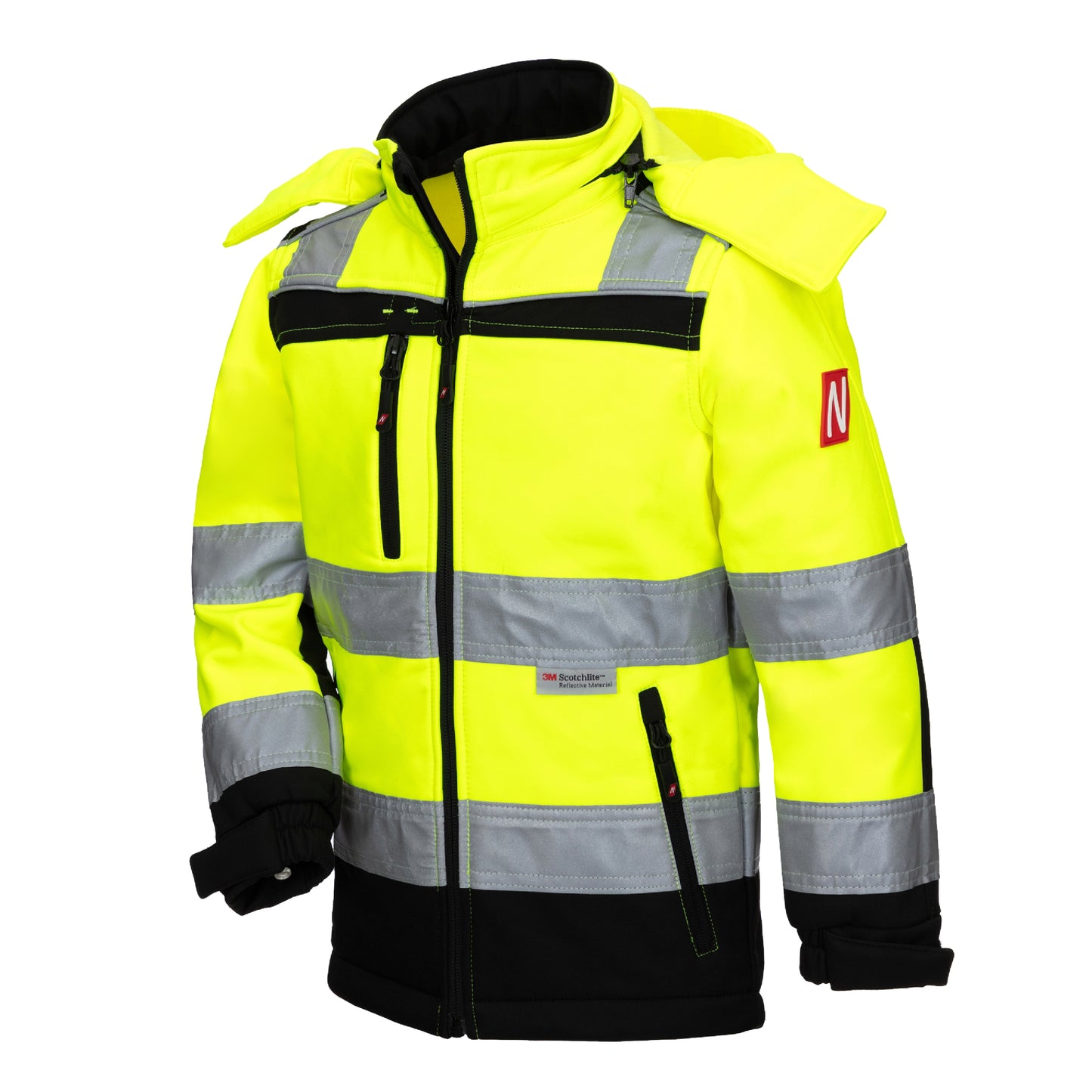 NITRAS MOTION TEX KIDS, high-visibility softshell jacket, neon yellow / black