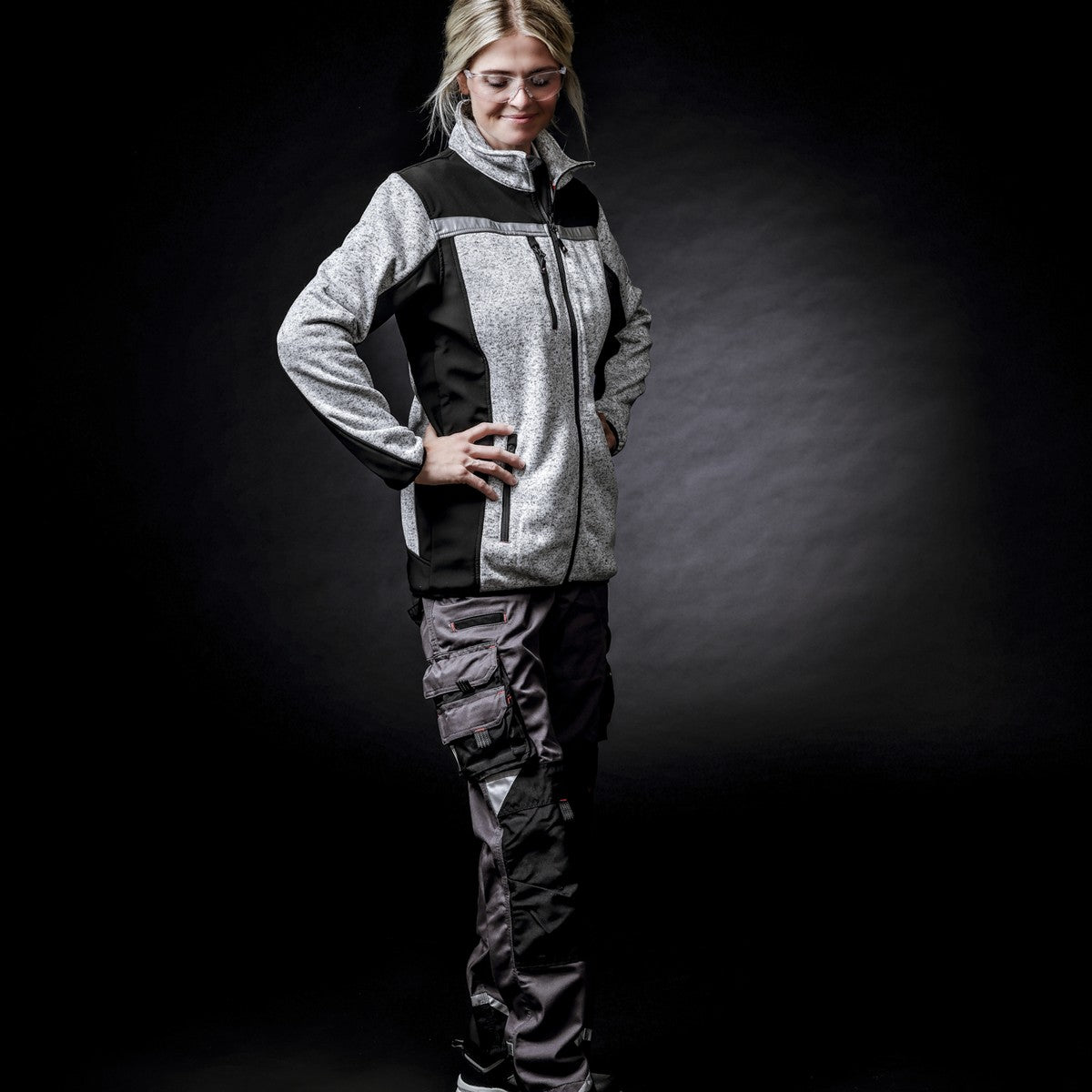 NITRAS MOTION TEX PLUS, Strick-Softshelljacke, hellgrau / schwarz