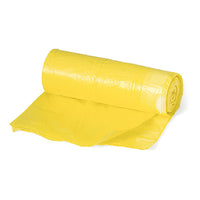 A partially unrolled Nölle Profi Brush trash bag, 35 liters, 16 my, yellow (1 piece) from Nölle Profi Brush Bürsten- & Pinseltechnik e.K. displays its yellow color and sturdy texture against a white background.