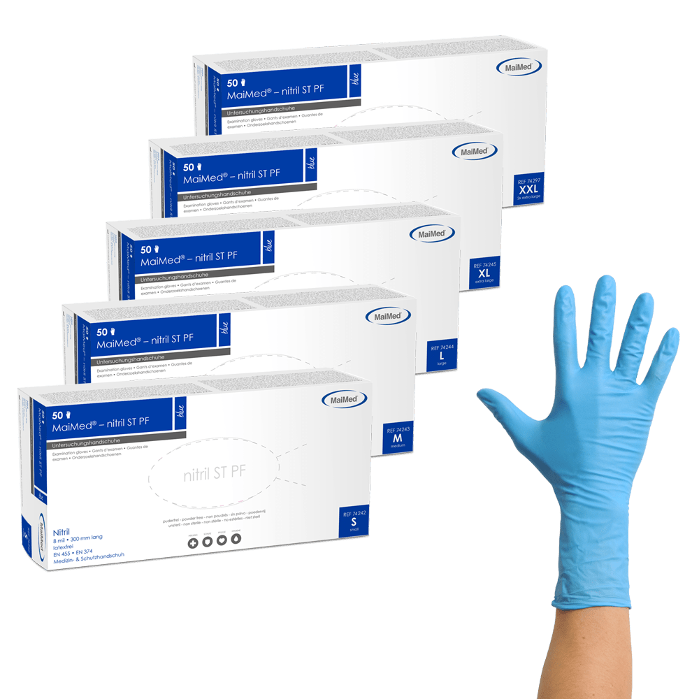 MaiMed-nitril blau, unsteril Schutzhandschuhe puderfrei, Stärke 8mil 50 St./Box
