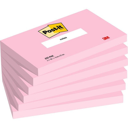 A stack of six pink Post-it® notes (76 x 127 mm, 100 sheets/block, 100% PEFC) from 3M Deutschland GmbH, with each block having the "Post-it" logo on top and the "3M" inscription at the bottom right.