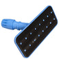 The Diversey Edge Cleaner is a rectangular black brush head with blue edges and a handle, short bristles, and a rotating attachment—ideal for effectively cleaning edges when used with hand pads and compatible Vario or plastic handles.