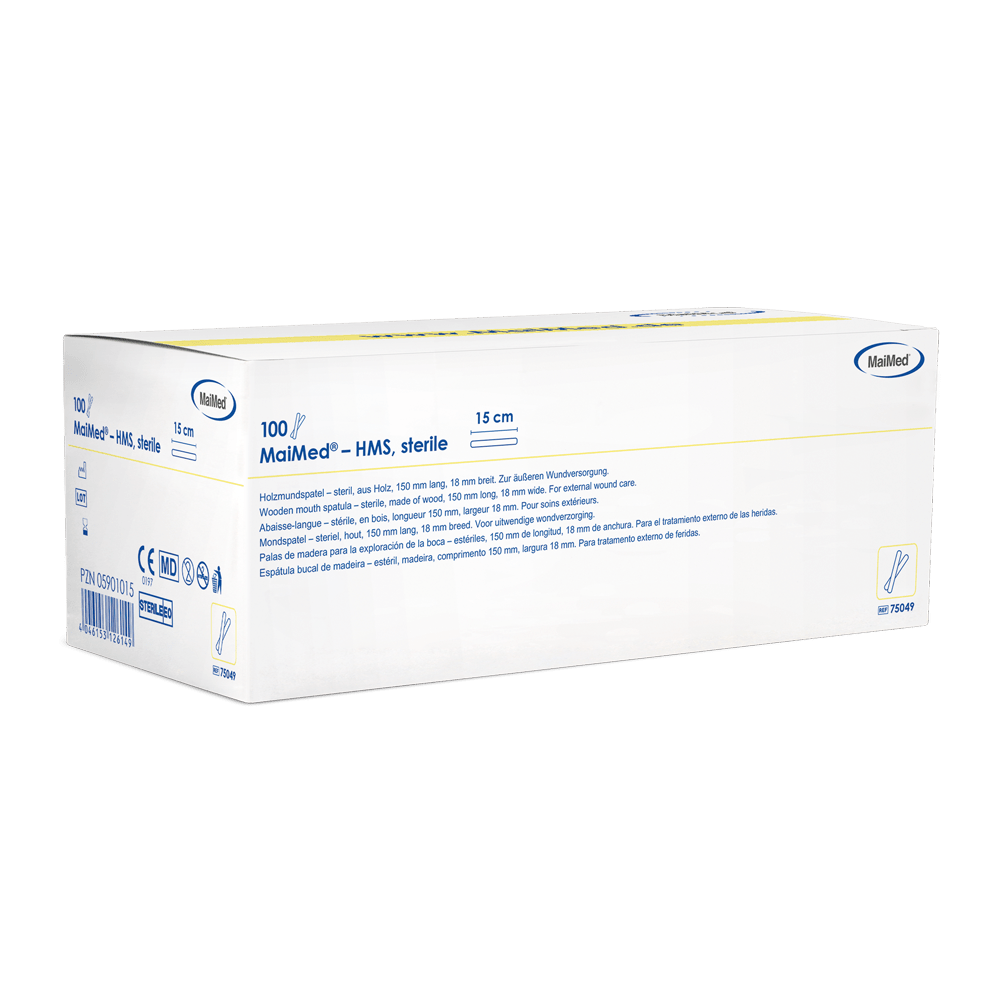 MaiMed - HMS steril Holzmundspatel,15cm lang,100x1 St. steril verpackt | Box (100 Stück)