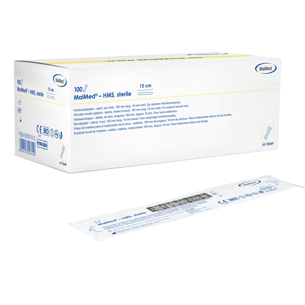 MaiMed - HMS steril Holzmundspatel,15cm lang,100x1 St. steril verpackt | Box (100 Stück)