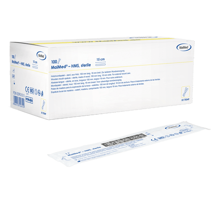 MaiMed - HMS steril Holzmundspatel,15cm lang,100x1 St. steril verpackt | Box (100 Stück)