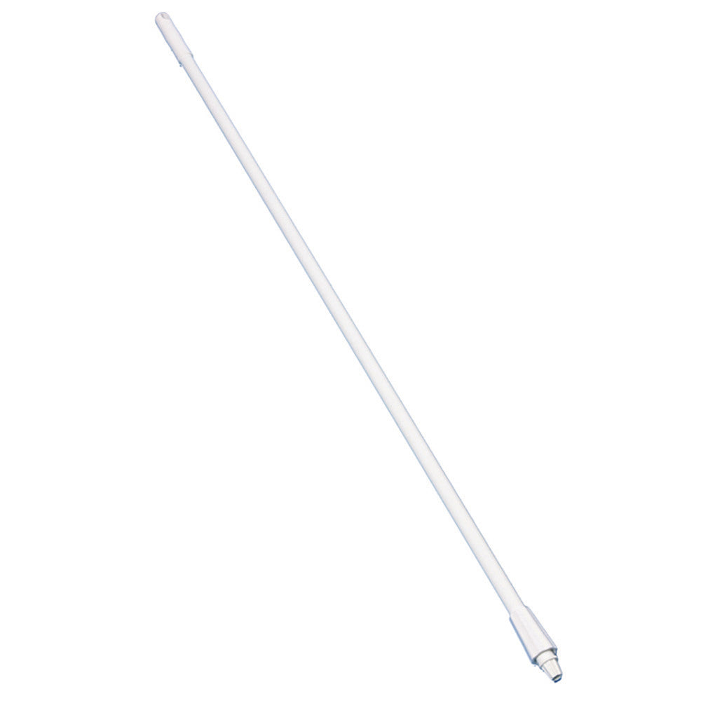 Der Fiberglasstiel für Besen, Schrubber und Bodenabzieher von Diversey Deutschland GmbH & Co. OHG ist ein weißer Teleskopstiel mit Kunststoffgriff und Gewindeende, passend für Reinigungsgeräte - ideal für effiziente Hausreinigung.
