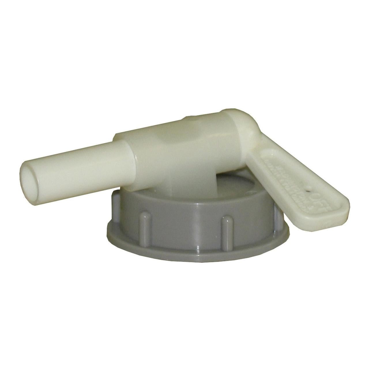 Der Ausgusshahn von Diversey Deutschland GmbH & Co. OHG ist ein grauer Kunststoff-Schraubverschluss mit weißem Hebelgriff, passend für 5-Liter-Kannen zum sicheren Ausgießen von Flüssigkeiten. Packung: 1 Stück.