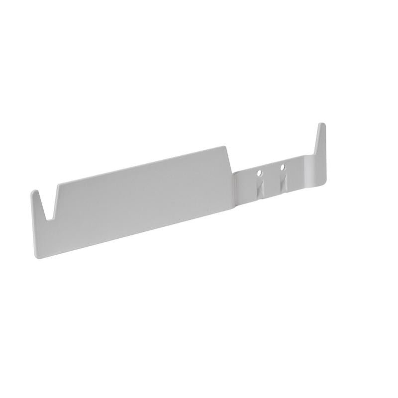 The TASKI Nano Mop Box Holder 25 from Diversey Deutschland GmbH & Co. OHG is a flat metal holder with hooks and mounting holes, ideal for holding a 25 cm mop box—perfect for professional cleaning tasks. Package: 1 piece.