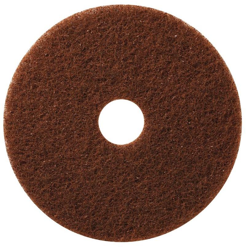 The TASKI Americo Pad Brown - Aggressive floor cleaning pad from Diversey Deutschland GmbH & Co. OHG is a brown, round floor pad with a center hole and coarse structure for intensive cleaning, depicted on a white background.