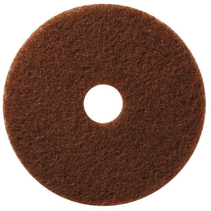 The TASKI Americo Pad Brown - Aggressive floor cleaning pad from Diversey Deutschland GmbH & Co. OHG is a brown, round floor pad with a center hole and coarse structure for intensive cleaning, depicted on a white background.