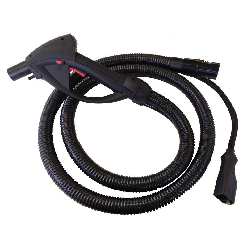 The 2.5m hose for TASKI Steamer from Diversey Deutschland GmbH & Co. OHG features an ergonomic pistol grip, control button, and connection-ideal for steam, suction, and cleaning spray devices. Pack of 1 piece.