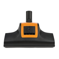 The Diversey TASKI AERO Turbo Vacuum brush in black and orange is equipped with two switches and is compatible with TASKI AERO models to ensure efficient cleaning. The image shows a floor head attachment (1 piece) on a white background.