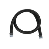 The Diversey TASKI AERO Suction Hose, 2.2 m, for TASKI AERO (1 piece) is a black, flexible corrugated hose with plastic connectors on both ends, depicted in a gentle curve against a white background.