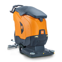 The TASKI ULTIMAXX 1900 OB50 Performance BMS 13A from Diversey Germany features wheel drive, a 42-liter tank, and a 50-cm-long orbital deck—ideal for scrubbing industrial floors. This next-generation scrubber-dryer comes in an orange-and-black design.