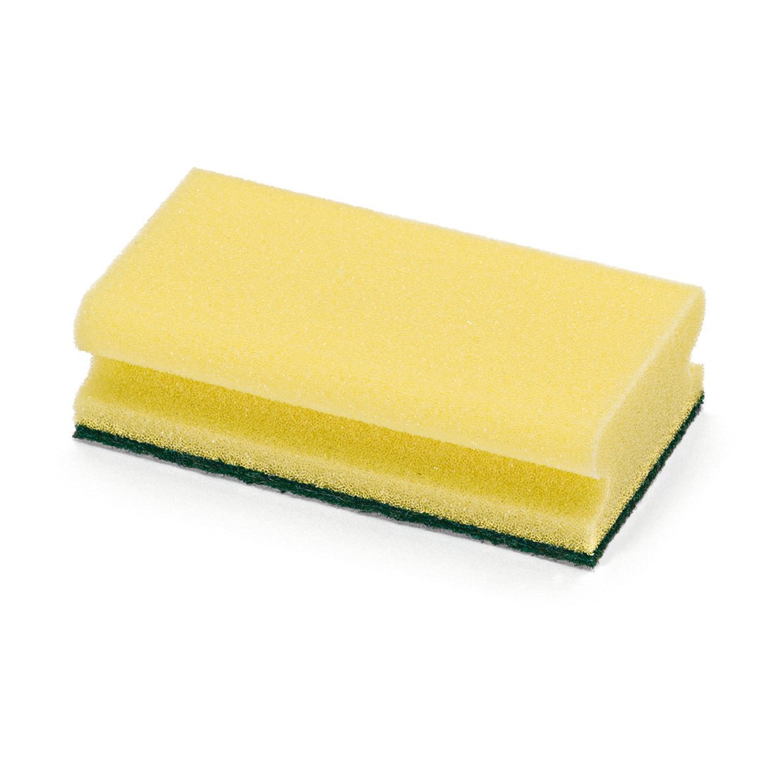 The Nölle Profi Brush pot cleaner features a yellow foam side and extra-large dark green scouring pad (15x9 cm), ideal for effective cleaning. 1 piece, from Nölle Profi Brush Brush & Paintbrush Technology e.K., depicted on a white background.