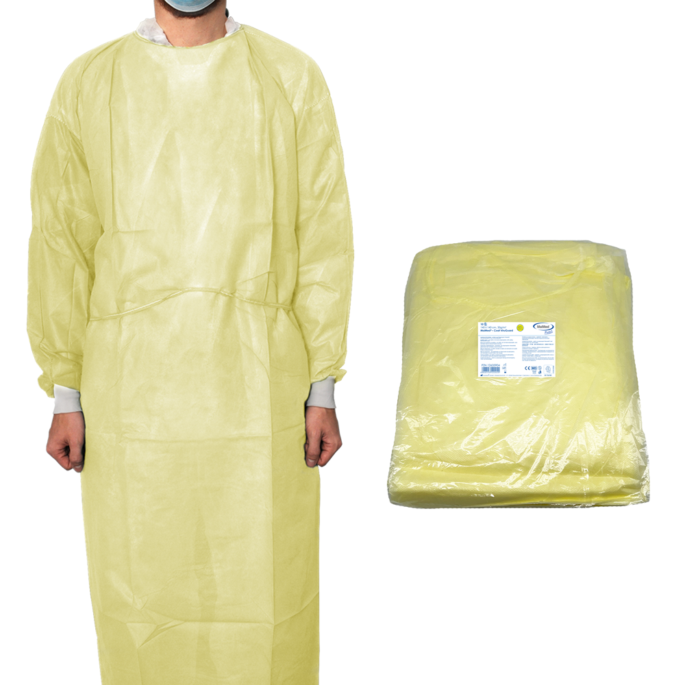 MaiMed-Coat ViruGuard, protective gown made of fleece, yellow BW cuffs, 140x140cm, 10 pieces/pack Series: Protect | Pack (10 pieces)