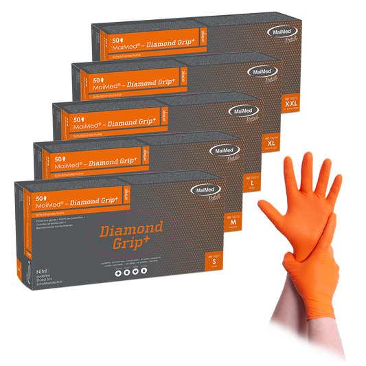 MaiMed-Diamond Grip+ orange, unsteril, pf Latexfreier Nitril-Handschuh