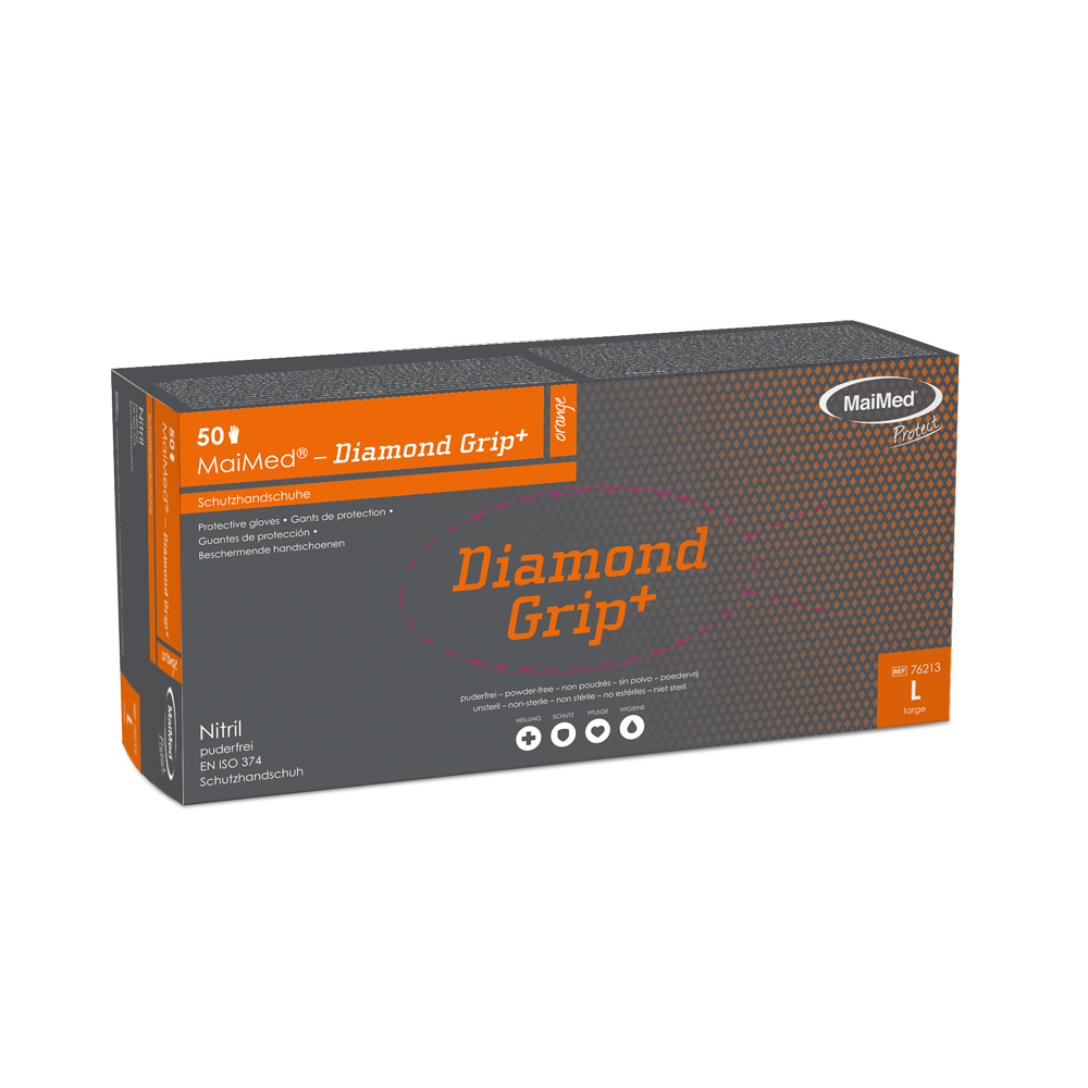 MaiMed-Diamond Grip+ orange, non-sterile, pf latex-free nitrile glove