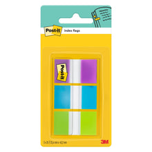 Eine Packung 3M Post-it® Index Haftstreifen, Standard (25,4 mm x 43,2 mm), 60 Haftstreifen in verschiedenen Farben in einem Spender. Ideal zum Ordnen von Dokumenten; mit Post-it® und 3M Deutschland GmbH Branding auf der Verpackung.