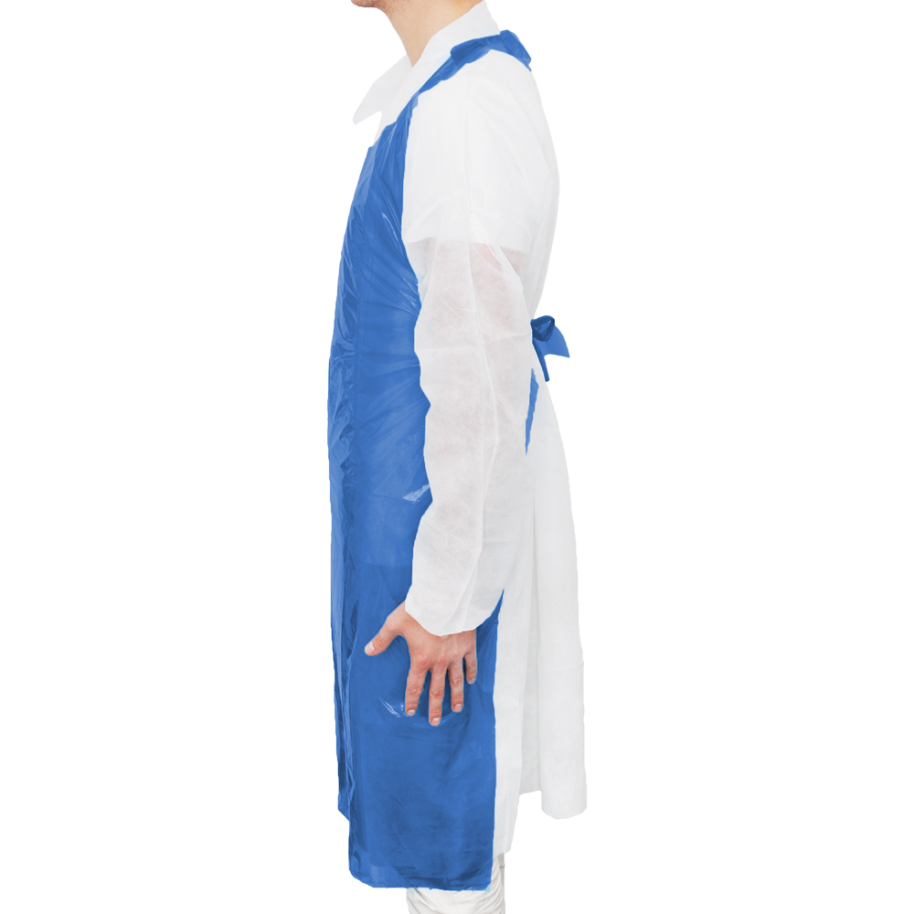 MaiMed-Apron Light PE, apron made of PE 75x120cm blue, 100 pieces/pack, blocked, smooth surface | Pack (100 pieces)