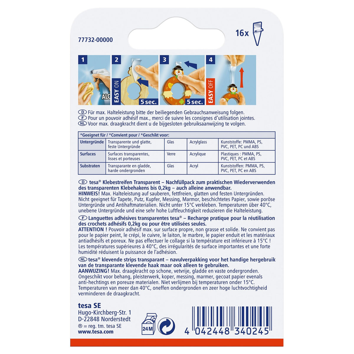 tesa Klebestreifen für transparente Oberflächen und Glas bis 0,2 kg