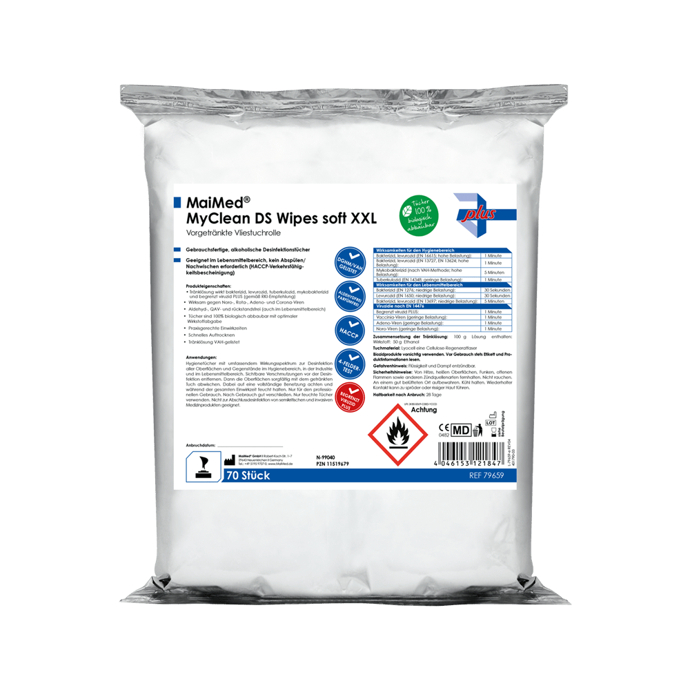MaiMed MyClean DS Wipes soft XXL - 70 Blatt vorgetränkt mit MaiMed MyClean DS | Packung (70 Blätter)