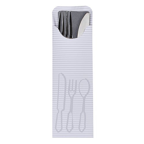 Die PAPSTAR 100 Bestecktaschen (23,5 x 7,3 cm) der PAPSTAR GmbH präsentieren Besteck in einer farbigen Bistro-Serviette stilvoll und perfekt für den Gastronomiebereich.