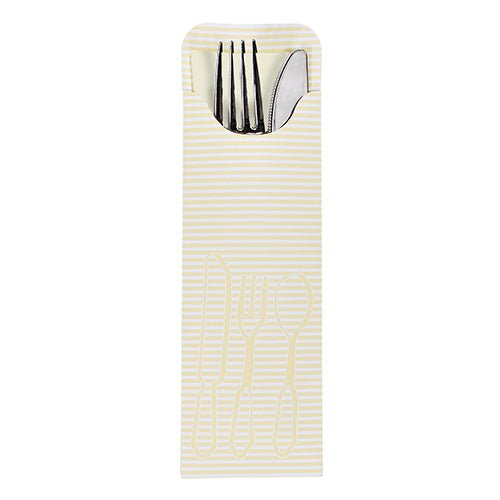 Abgebildet ist ein 100er Bestecktaschen-Set (23,5 x 7,3 cm) der PAPSTAR GmbH mit bunten Bistro-Servietten, teilweise geöffnet, so dass das Besteck im Inneren zum Vorschein kommt – perfekt für den Gastronomiebereich.