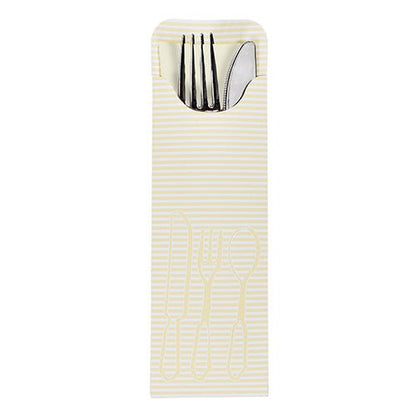 Abgebildet ist ein 100er Bestecktaschen-Set (23,5 x 7,3 cm) der PAPSTAR GmbH mit bunten Bistro-Servietten, teilweise geöffnet, so dass das Besteck im Inneren zum Vorschein kommt – perfekt für den Gastronomiebereich.