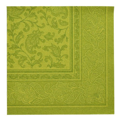 The PAPSTAR GmbH 50 napkins "ROYAL Collection" 1/4-fold 40 x 40 cm in green feature an elegant paisley and floral woven pattern with a decorative border - perfect green napkins for any occasion.