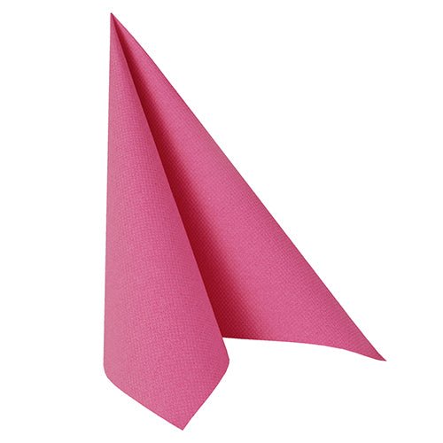 A fuchsia-colored, triangularly folded PAPSTAR "ROYAL Collection" GmbH 1/4-fold napkin (40 x 40 cm) is shown standing upright on a white background.