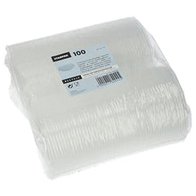 Eine transparente, mit Folie umwickelte Packung mit 100 Starpak-Deckeln für Verpackungsbecher (rund, Ø10,1 cm, 0,8 cm) aus PP. Auf dem Etikett werden Produktdetails, Barcode und Recyclingsymbole angezeigt.