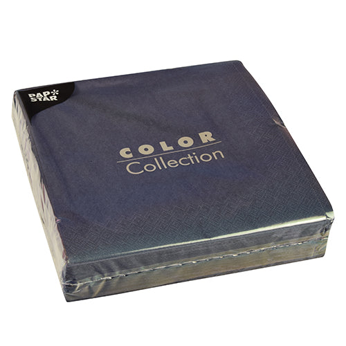 Eine versiegelte Packung mit 50 Servietten der PAPSTAR GmbH, 2-lagig, 1/4-Falz, 40x40 cm aus der Color Collection, mit „Pap Star“-Branding in der oberen linken Ecke.
