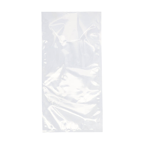 On a white background, a transparent Starpak 100 vacuum seal bag (PA/PE) from Starpak is depicted, ideal for the safe storage of food with a chamber vacuum sealer.